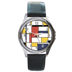 Neoplasticism Style Art Round Metal Watch by FunnyCow