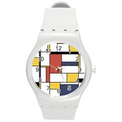 Neoplasticism Style Art Round Plastic Sport Watch (m) by FunnyCow