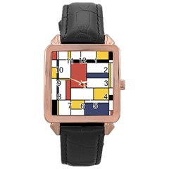 Neoplasticism Style Art Rose Gold Leather Watch  by FunnyCow