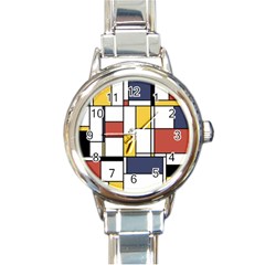 De Stijl Abstract Art Round Italian Charm Watch by FunnyCow