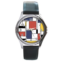 Neoplasticism Abstract Art Round Metal Watch by FunnyCow