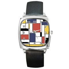 Neoplasticism Abstract Art Square Metal Watch by FunnyCow