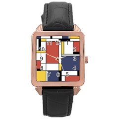 Abstract Art Of De Stijl Rose Gold Leather Watch  by FunnyCow