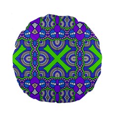 Purple Green Shapes                                  Standard 15  Premium Flano Round Cushion by LalyLauraFLM