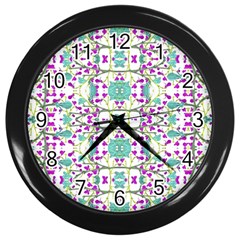 Colorful Modern Floral Baroque Pattern 7500 Wall Clock (black) by dflcprints