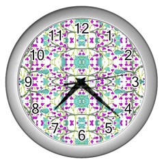 Colorful Modern Floral Baroque Pattern 7500 Wall Clock (silver) by dflcprints