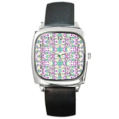 Colorful Modern Floral Baroque Pattern 7500 Square Metal Watch by dflcprints