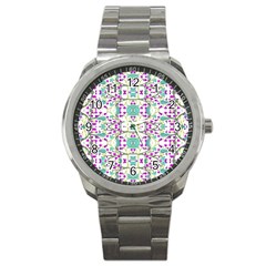 Colorful Modern Floral Baroque Pattern 7500 Sport Metal Watch by dflcprints