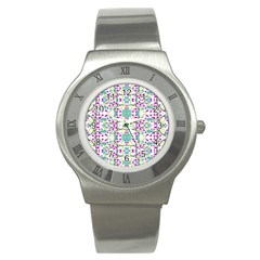 Colorful Modern Floral Baroque Pattern 7500 Stainless Steel Watch by dflcprints