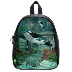 Wonderful Orca In Deep Underwater World School Bag (small) by FantasyWorld7