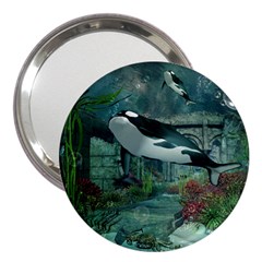 Wonderful Orca In Deep Underwater World 3  Handbag Mirrors by FantasyWorld7