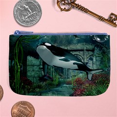 Wonderful Orca In Deep Underwater World Large Coin Purse by FantasyWorld7