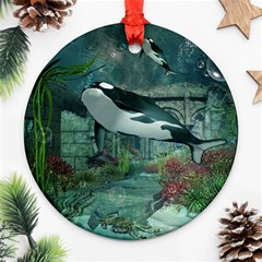 Wonderful Orca In Deep Underwater World Ornament (round) by FantasyWorld7