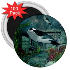 Wonderful Orca In Deep Underwater World 3  Magnets (100 Pack) by FantasyWorld7