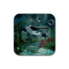 Wonderful Orca In Deep Underwater World Rubber Square Coaster (4 Pack)  by FantasyWorld7