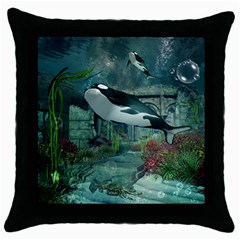 Wonderful Orca In Deep Underwater World Throw Pillow Case (black) by FantasyWorld7