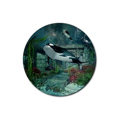 Wonderful Orca In Deep Underwater World Rubber Round Coaster (4 Pack)  by FantasyWorld7