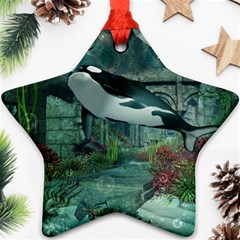 Wonderful Orca In Deep Underwater World Star Ornament (two Sides) by FantasyWorld7