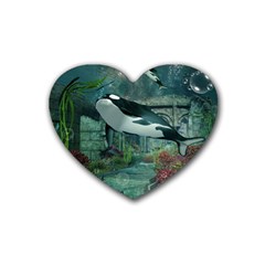 Wonderful Orca In Deep Underwater World Heart Coaster (4 Pack)  by FantasyWorld7