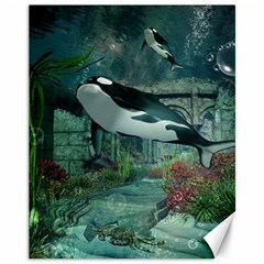 Wonderful Orca In Deep Underwater World Canvas 11  X 14   by FantasyWorld7