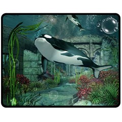 Wonderful Orca In Deep Underwater World Fleece Blanket (medium)  by FantasyWorld7