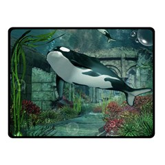 Wonderful Orca In Deep Underwater World Fleece Blanket (small) by FantasyWorld7