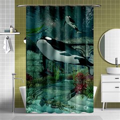 Wonderful Orca In Deep Underwater World Shower Curtain 48  X 72  (small)  by FantasyWorld7