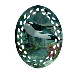 Wonderful Orca In Deep Underwater World Oval Filigree Ornament (two Sides) by FantasyWorld7