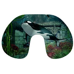 Wonderful Orca In Deep Underwater World Travel Neck Pillows by FantasyWorld7