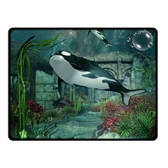 Wonderful Orca In Deep Underwater World Double Sided Fleece Blanket (small)  by FantasyWorld7