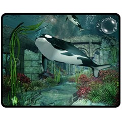 Wonderful Orca In Deep Underwater World Double Sided Fleece Blanket (medium)  by FantasyWorld7