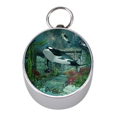 Wonderful Orca In Deep Underwater World Mini Silver Compasses by FantasyWorld7