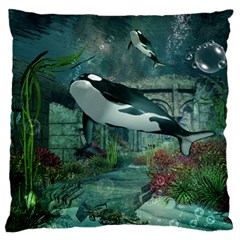 Wonderful Orca In Deep Underwater World Standard Flano Cushion Case (two Sides) by FantasyWorld7