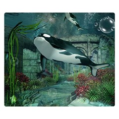 Wonderful Orca In Deep Underwater World Double Sided Flano Blanket (small)  by FantasyWorld7