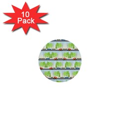 Cars And Trees Pattern 1  Mini Buttons (10 Pack)  by linceazul