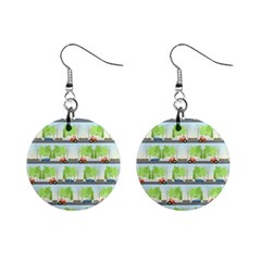 Cars And Trees Pattern Mini Button Earrings by linceazul