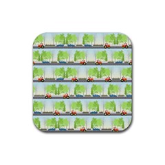 Cars And Trees Pattern Rubber Coaster (square)  by linceazul