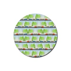 Cars And Trees Pattern Rubber Coaster (round)  by linceazul