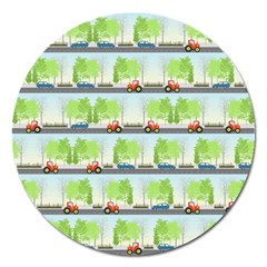 Cars And Trees Pattern Magnet 5  (round) by linceazul