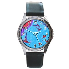 Hearts And Blue Round Metal Watch by snowwhitegirl