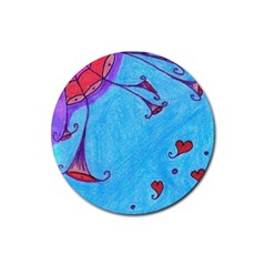 Hearts And Blue Rubber Coaster (round)  by snowwhitegirl