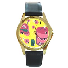 Candy Pink Hat Round Gold Metal Watch by snowwhitegirl