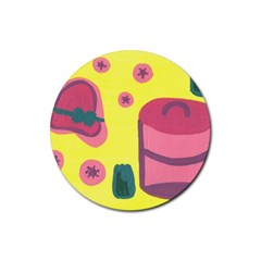 Candy Pink Hat Rubber Coaster (round)  by snowwhitegirl