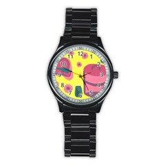 Candy Pink Hat Stainless Steel Round Watch by snowwhitegirl