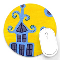 Blue House Round Mousepads