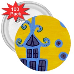 Blue House 3  Buttons (100 pack) 