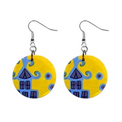 Blue House Mini Button Earrings