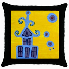 Blue House Throw Pillow Case (Black)