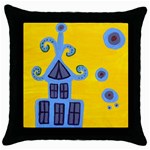 Blue House Throw Pillow Case (Black) Front