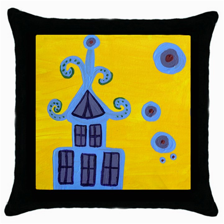 Blue House Throw Pillow Case (Black)